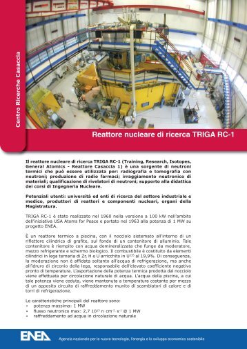Reattore nucleare di ricerca TRIGA RC-1 - Enea