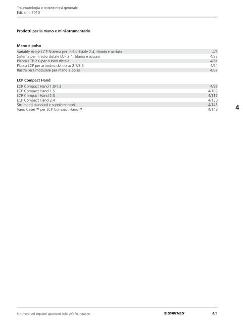 4/1 Traumatologia e osteosintesi generale Edizione 2010 ... - Synthes