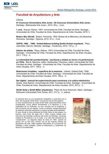 Boletín Bibliográfico Santiago, octubre 2012 - Biblioteca UDD
