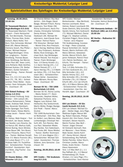 Leipziger Sportwoche - Regionale Fußball Zeitung - Ausgabe 09 vom 27.05.2013