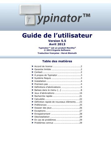 Guide de l'utilisateur Typinator - Ergonis Software