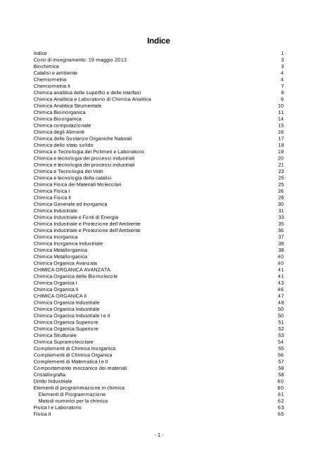 Brochure dei corsi (pdf) - Chimica Industriale - Università degli studi ...