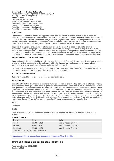 Brochure dei corsi (pdf) - Chimica Industriale - Università degli studi ...