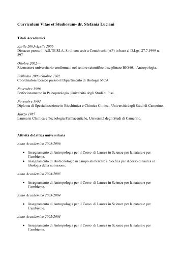 Curriculum vitae et studiorum Luciani.pdf - Università degli Studi di ...