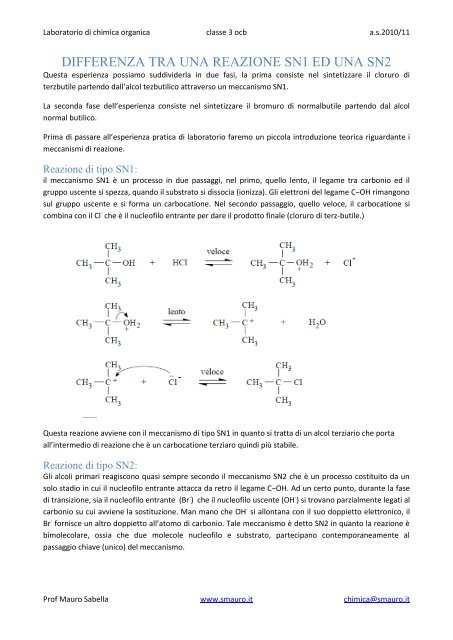 Differenza tra una reazione SN1 ed una SN2.pdf - Mauro Sabella