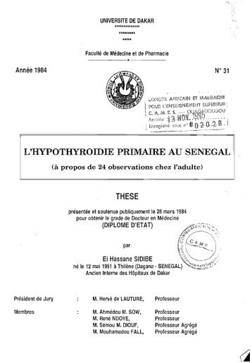 L'HYPOTHYROIDIE PRIMAIRE AU SENEGAL