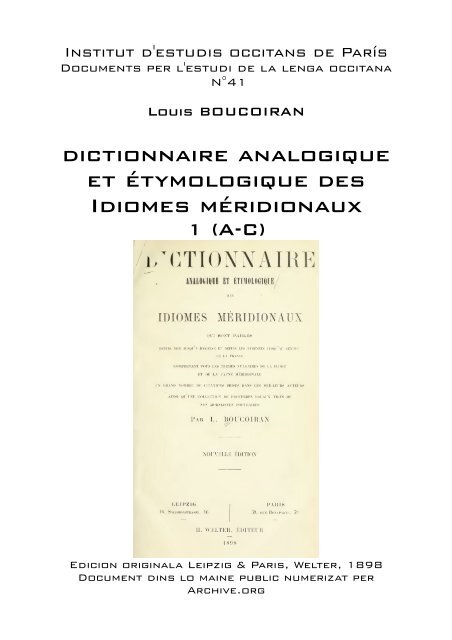 Dictionnaire Analogique Et Etymologique Des Ieo Paris Free
