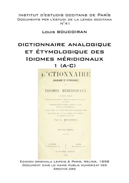 Dictionnaire analogique et étymologique des ... - IEO París - Free