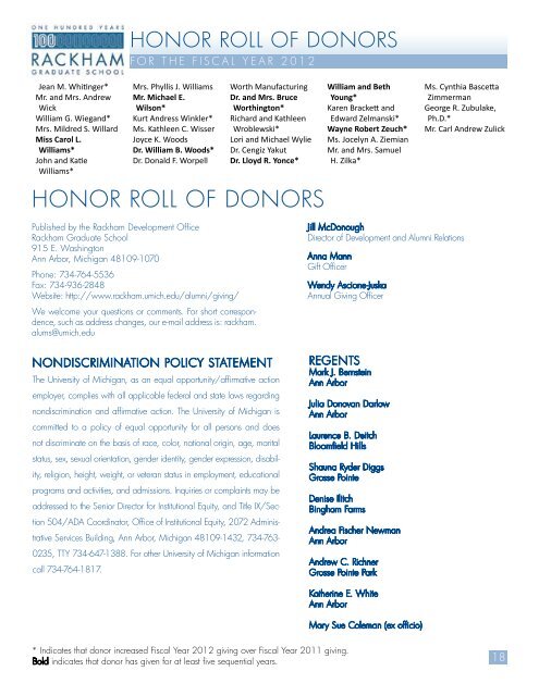 2012 Honor Roll - Rackham Graduate School - University of Michigan