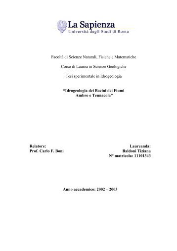 Tesi Baldoni Tiziana - Idrogeologia quantitativa