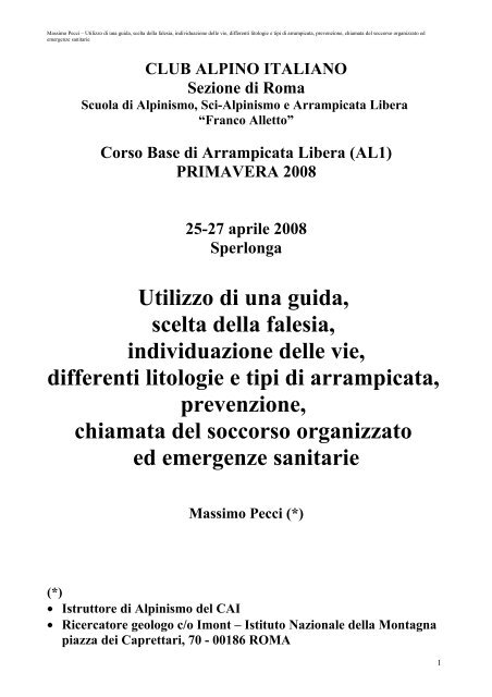 Utilizzo di una guida, scelta della falesia ... - Luigi Filocamo