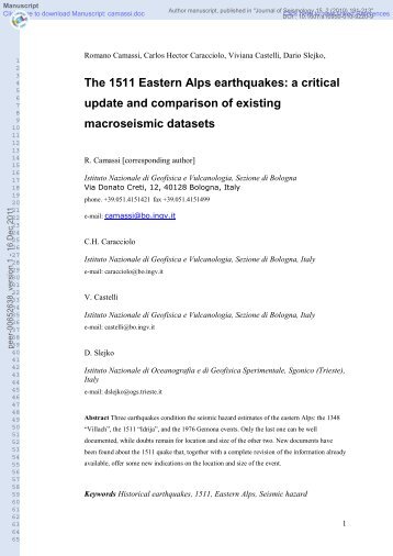 The 1511 Eastern Alps earthquakes: a critical update and ...