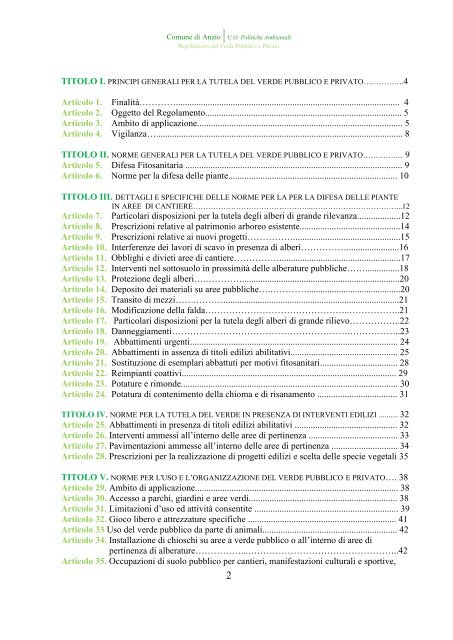 Regolamento comunale del verde pubblico e ... - Comune di Anzio