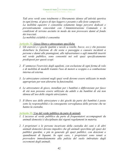 Regolamento comunale del verde pubblico e ... - Comune di Anzio