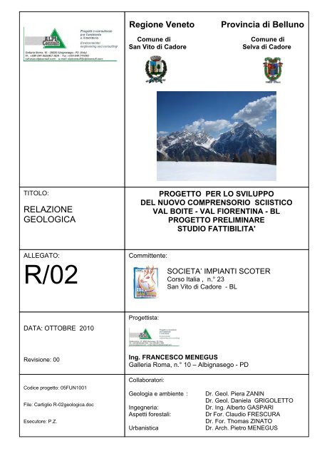 Regione Veneto Provincia di Belluno RELAZIONE GEOLOGICA