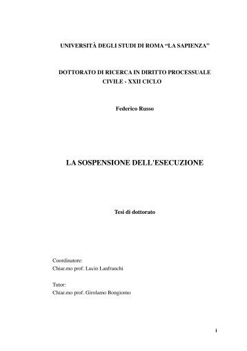 la sospensione dell'esecuzione - Padis - Sapienza