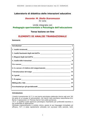 ELEMENTI DI ANALISI TRANSAZIONALE SSIS ... - Counselling Care