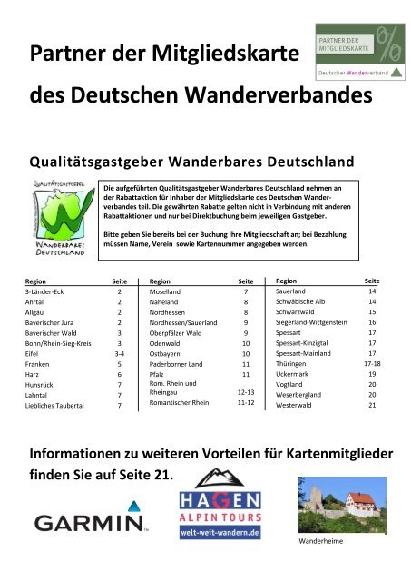 Partner der Mitgliedskarte des Deutschen Wanderverbandes