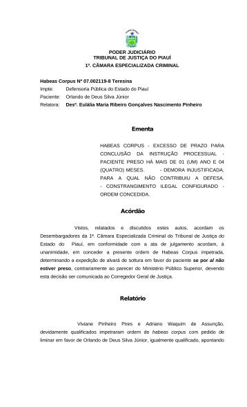 Ementa Acórdão Relatório - Tribunal de Justiça do Piauí