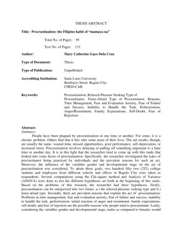 THESIS ABSTRACT Title: Procrastination: the Filipino habit of ...