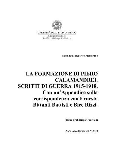 LA FORMAZIONE DI PIERO CALAMANDREI ... - Unitn-eprints.PhD