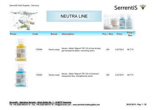 SerrentiS Hotel Supplies - Hotel cosmetics – Our hotel guest amenities line Neutra 
