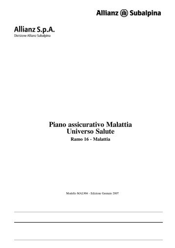 Piano assicurativo Malattia Universo Salute - Allianz Subalpina