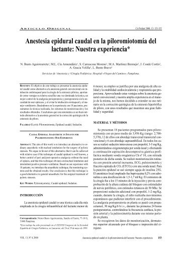 Anestesia epidural caudal en la piloromiotomía del lactante: Nuestra ...