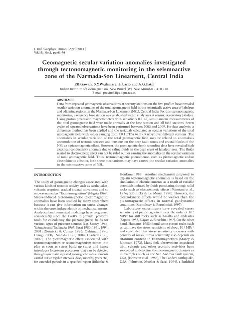 Geomagnetic secular variation anomalies investigated through ... - IGU