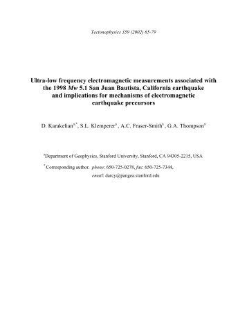 Ultra-low frequency electromagnetic measurements associated with ...