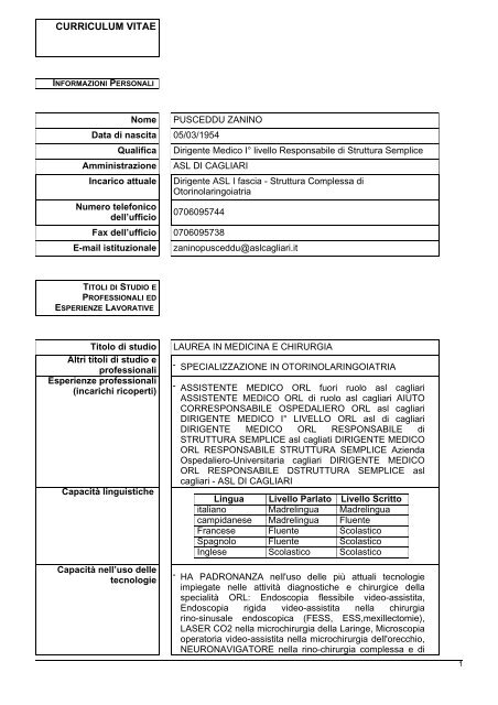 curriculum vitae - ASL 8 Cagliari