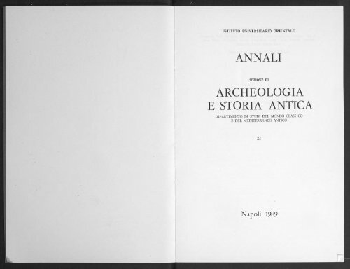 Annali di Archeologia e Storia antica vol. XI (1989) - L'Orientale