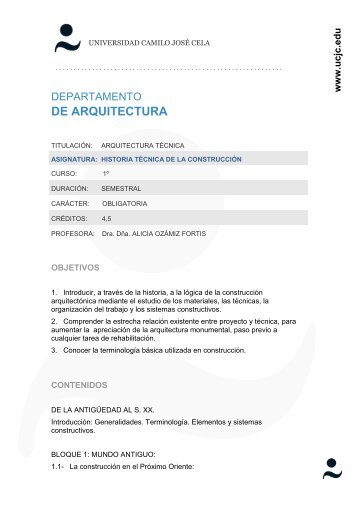 Historia Técnica de la Construcción - Universidad Camilo José Cela