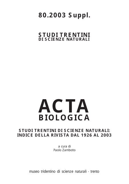 articoli per autore - Museo Tridentino di Scienze Naturali