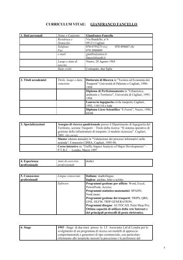 curriculum vitae: gianfranco fancello - Università degli studi di Cagliari.