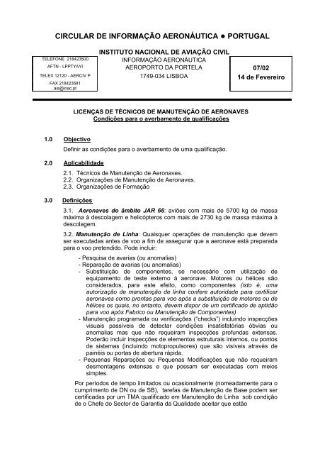 circular técnica de informação - Instituto Nacional de Aviação Civil