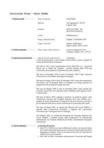 Curriculum Vitae – Paolo Fadda - Università degli studi di Cagliari.