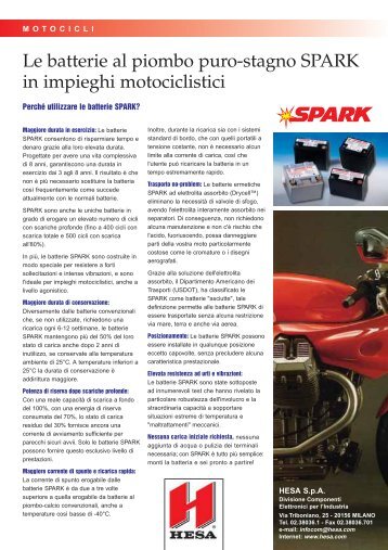 Le batterie al piombo puro-stagno SPARK in impieghi motociclistici