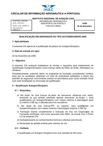 circular de informação aeronáutica portugal - Instituto Nacional de ...