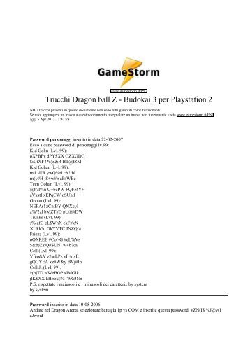 Trucchi Dragon ball Z - Budokai 3 per Playstation 2 - GameStorm.it