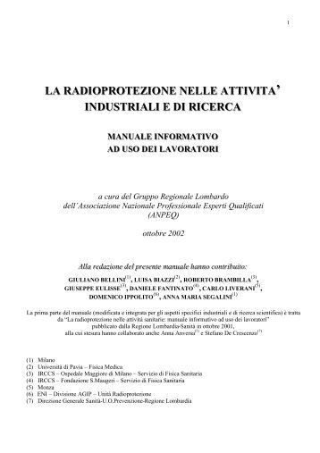 La Radioprotezione nelle Attività Industriali e di Ricerca - ANPEQ. As