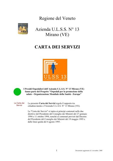 Carta dei Servizi ULSS 13 per sito