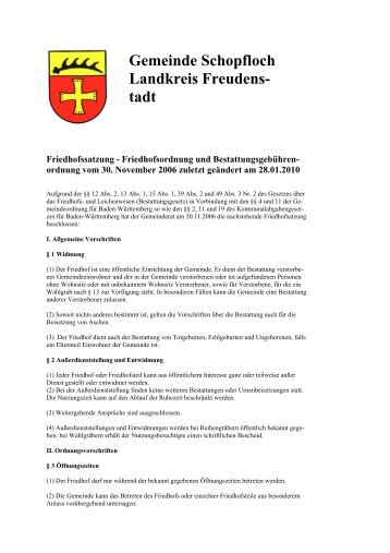 Friedhofssatzung - Friedhofsordnung und ... - Gemeinde Schopfloch