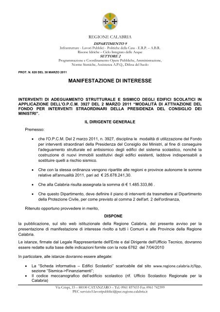 MANIFESTAZIONE DI INTERESSE - Regione Calabria