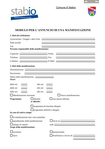 modulo annuncio manifestazione - Comune di Stabio