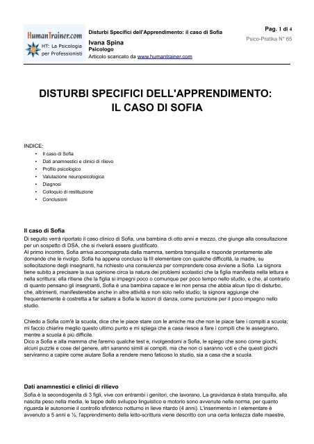 Disturbi Specifici dell'Apprendimento: il caso di Sofia - HumanTrainer