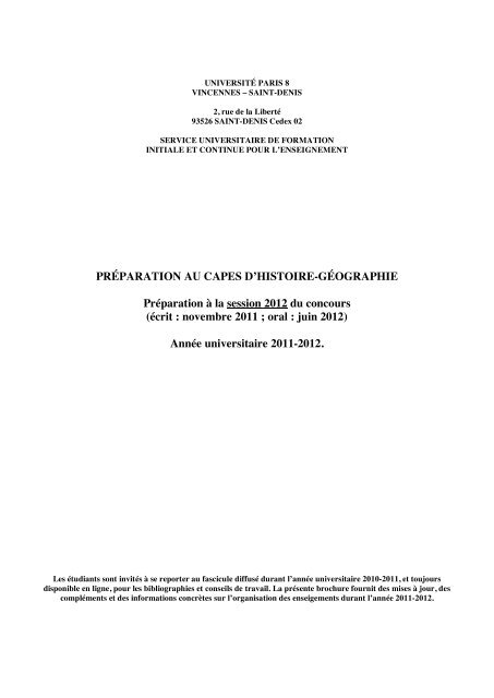brochure de présentation 2011-2012 - Université Paris 8