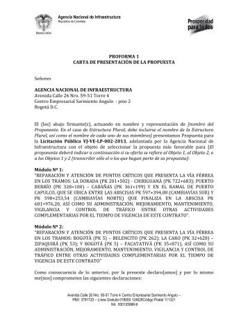 PROFORMA 1 CARTA DE PRESENTACIÓN DE LA PROPUESTA ...