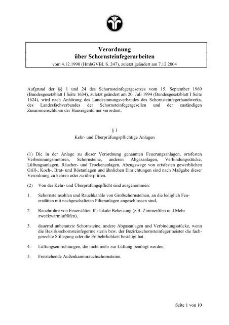 Verordnung über Schornsteinfegerarbeiten