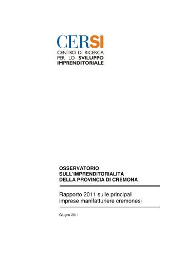 Rapporto 2011 sulle principali imprese manifatturiere cremonesi